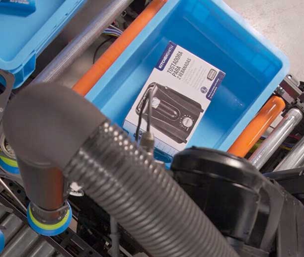 Robotic automation can easily pick small electronics goods like a toaster.