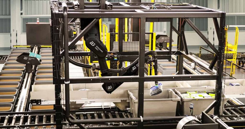 Berkshire Grey Robotic Product Sortation system from robot picking end