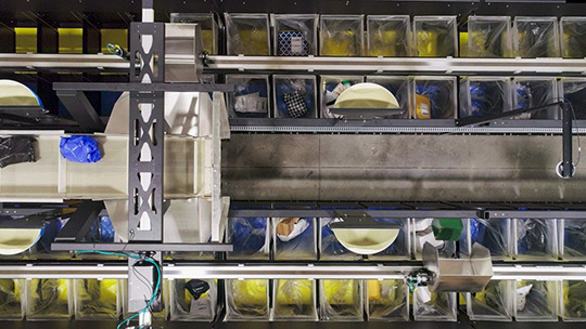 Parcel sort bins from overhead