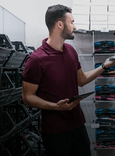 man sorting items